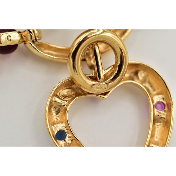 Givenchy Vintage Cabochon Heart Collar Necklace Crystal Chunky RARE Signed Bin7B - Picture 14 of 16